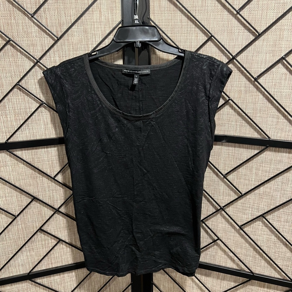 White House Black Market Elegant Black Shimmering Tee - L